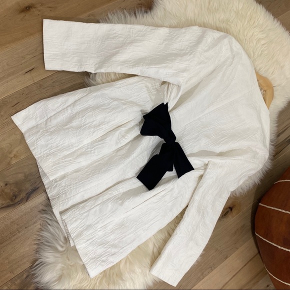 ZARA White Textured Blazer Black Rope Tie SMALL - Picture 13 of 13